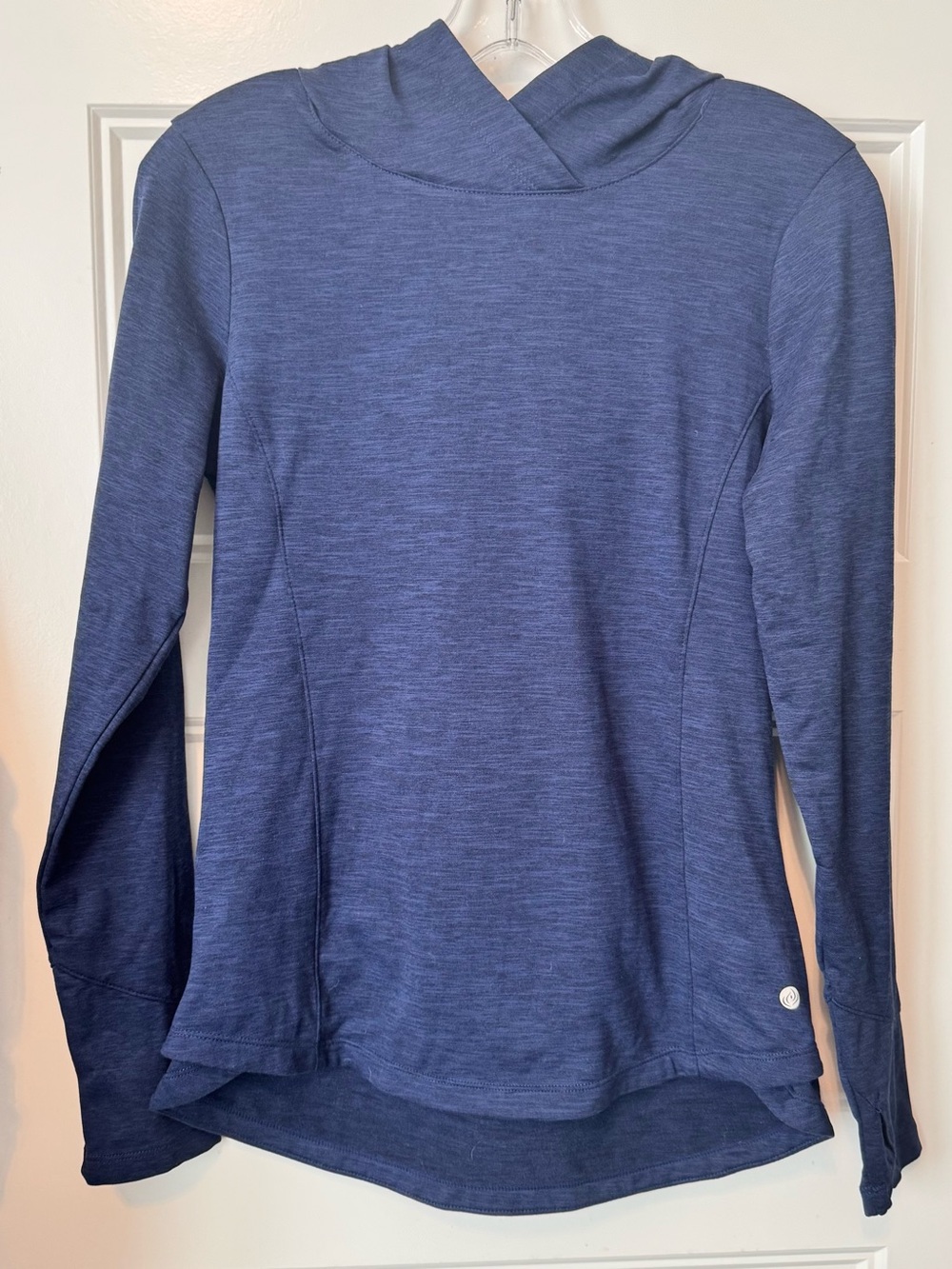 Apana Heathered Blue Hooded Performance Top Athletic Pullover Small Activewear
